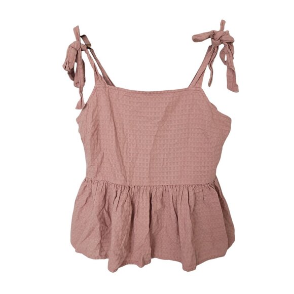 Madewell Rosalie Tie-Strap Top in Textured Gingham Womens Size S Faded Mauve - Picture 1 of 6